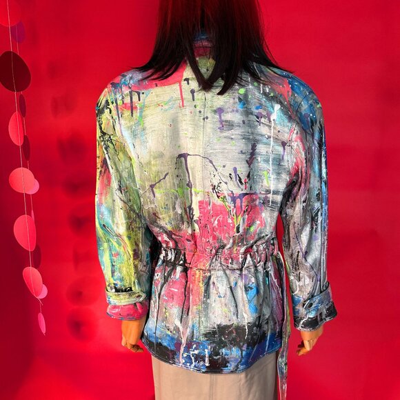 Upcycled Unique Abstract Leather Jacket – Festival & Street Style Fashion - Picture 10 of 12